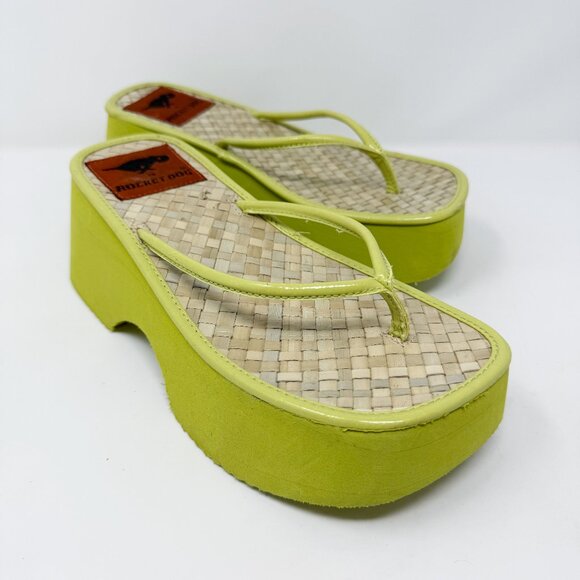 Vintage Y2K Rocket Dog Spring Green Chunky Platform Flip Flops Women's Sz 7 EUC - Picture 1 of 8